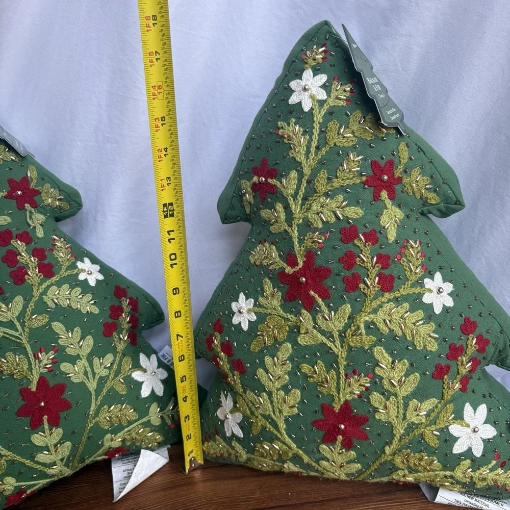Set 2 Balsam & Fir Trading Co Beaded Christmas Tree Pillows 18